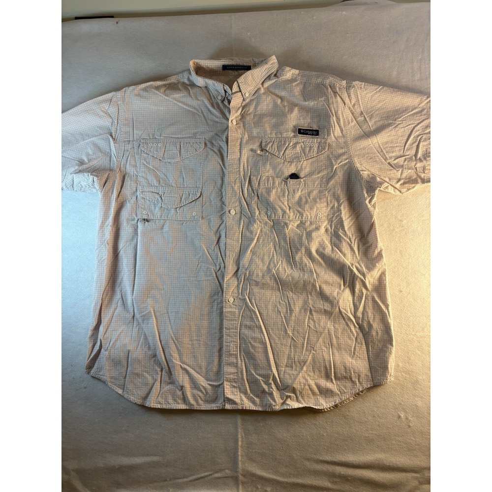 Columbia Shirt‎ Mens 2XL XXL Gray Check PFG Fishing Button Up Vented Performance